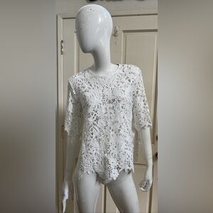 ZARA WOMAN NEW! White Eyelet Lace Sheer Blouse Sz M